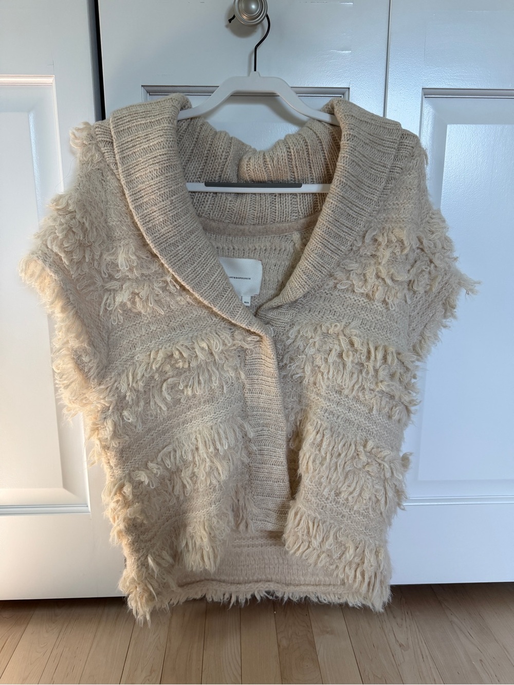 Anthropologie Fringe Knit Poncho Sweater Vest XS/S Cream
